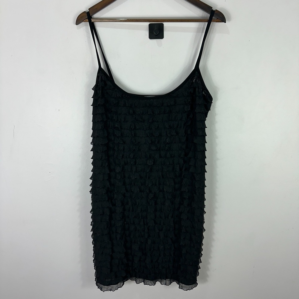 Jordan Taylor Dress XL Black Tiered Mesh Slip Y2K Goth Glam Party Cocktail‎